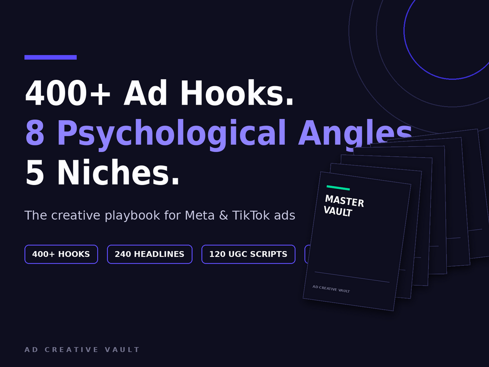 Ad Creative Vault 400+ ad hooks and UGC scripts cover