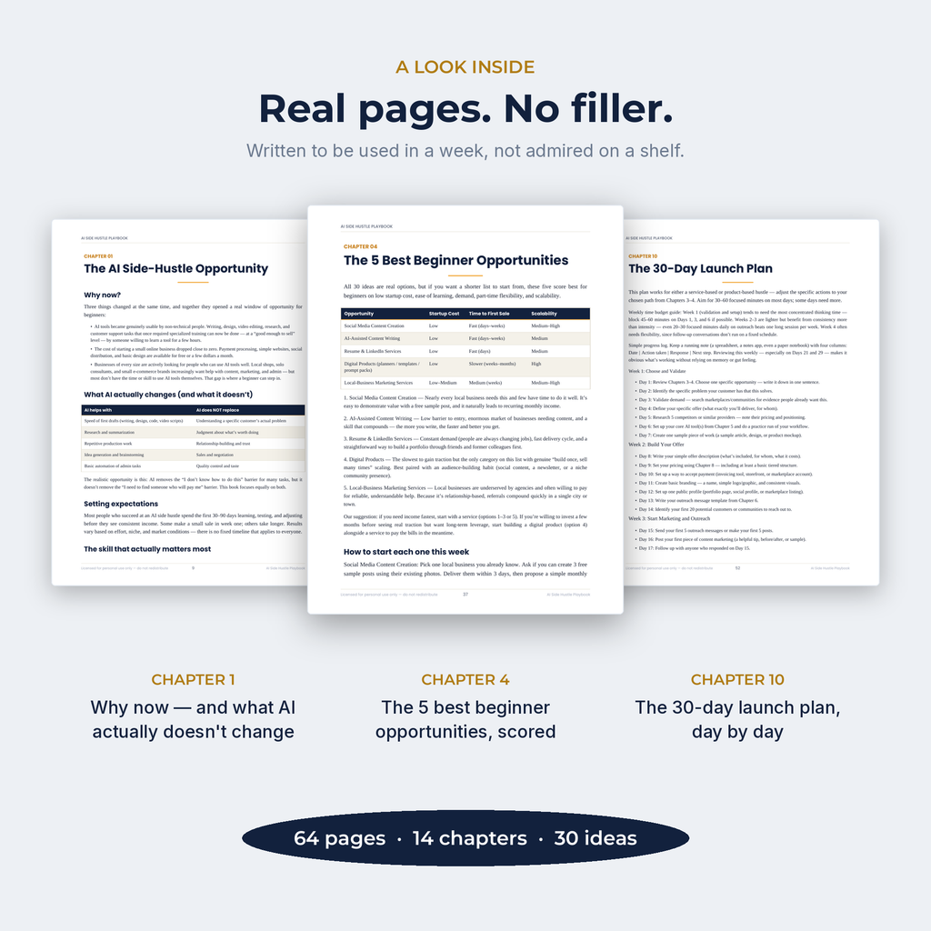 A look inside — real pages from chapters 1, 4 and 10 of the playbook