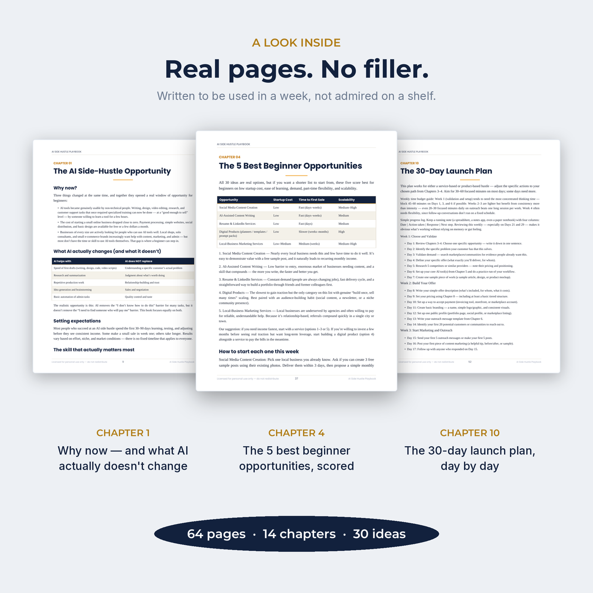 A look inside — real pages from chapters 1, 4 and 10 of the playbook