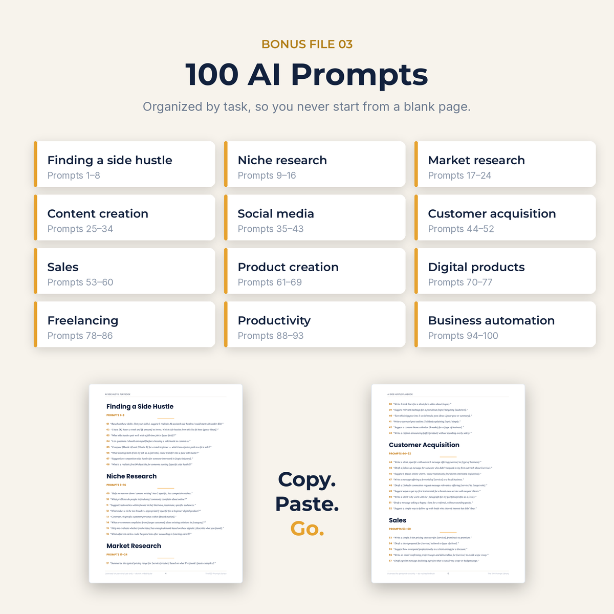 The 100-prompt library — 100 AI prompts across 12 categories