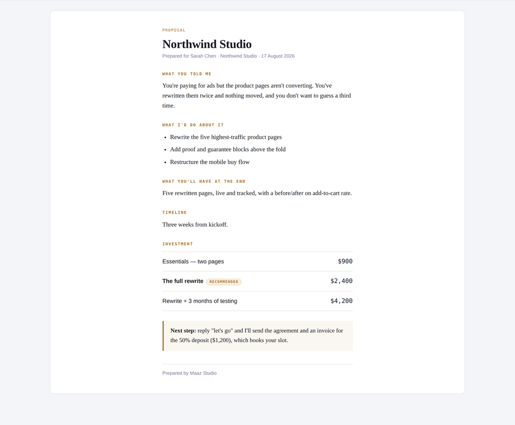 Three-option pricing tier with recommended tier marked in OfferForge