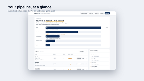 Pipeline OS freelance client tracker dashboard